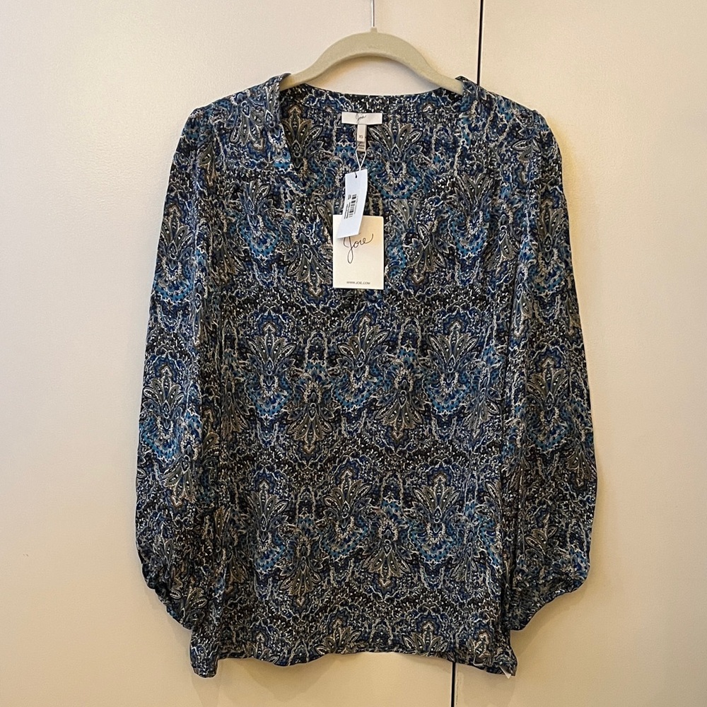 Joie Navy and White Patterned Blouse